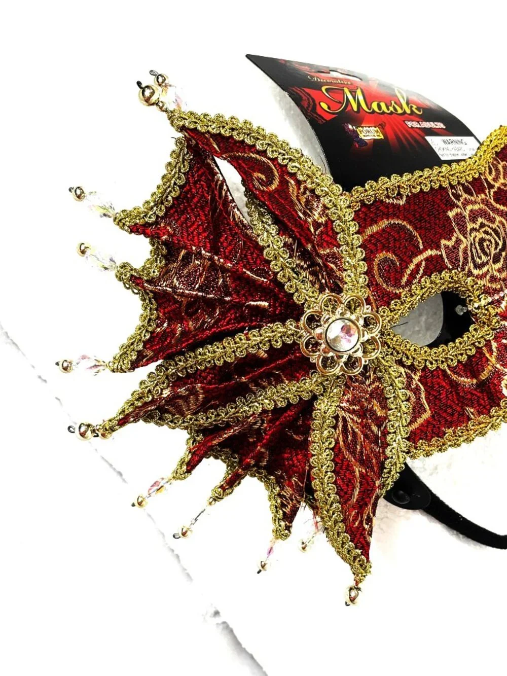 Venetian Red Gold Rose Brocade Carnival Mask NWT NOS